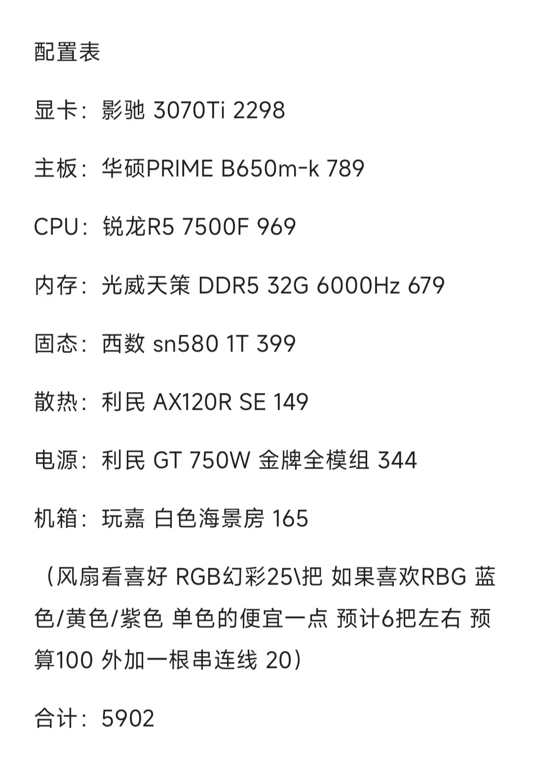 配置单