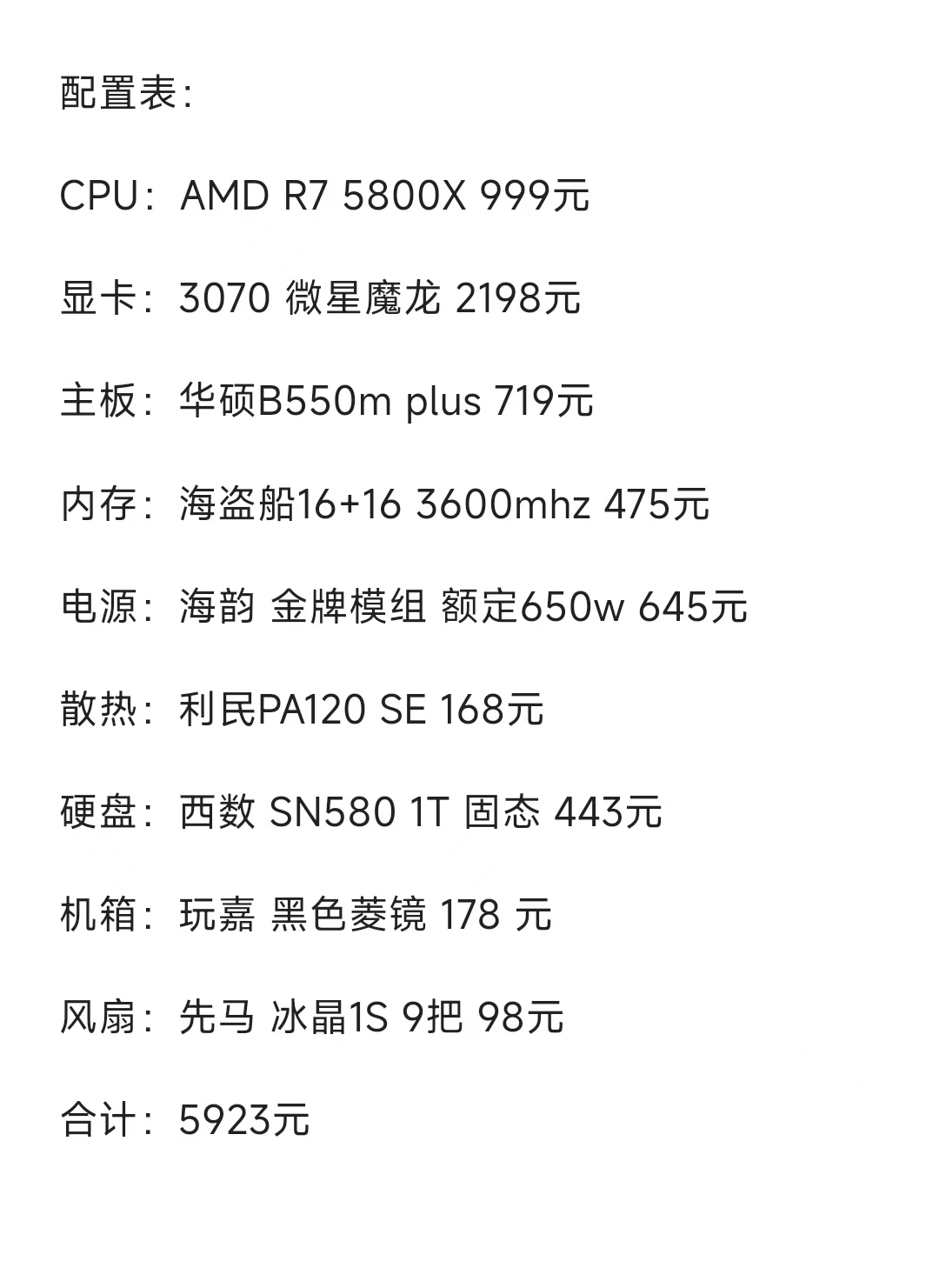 配置单